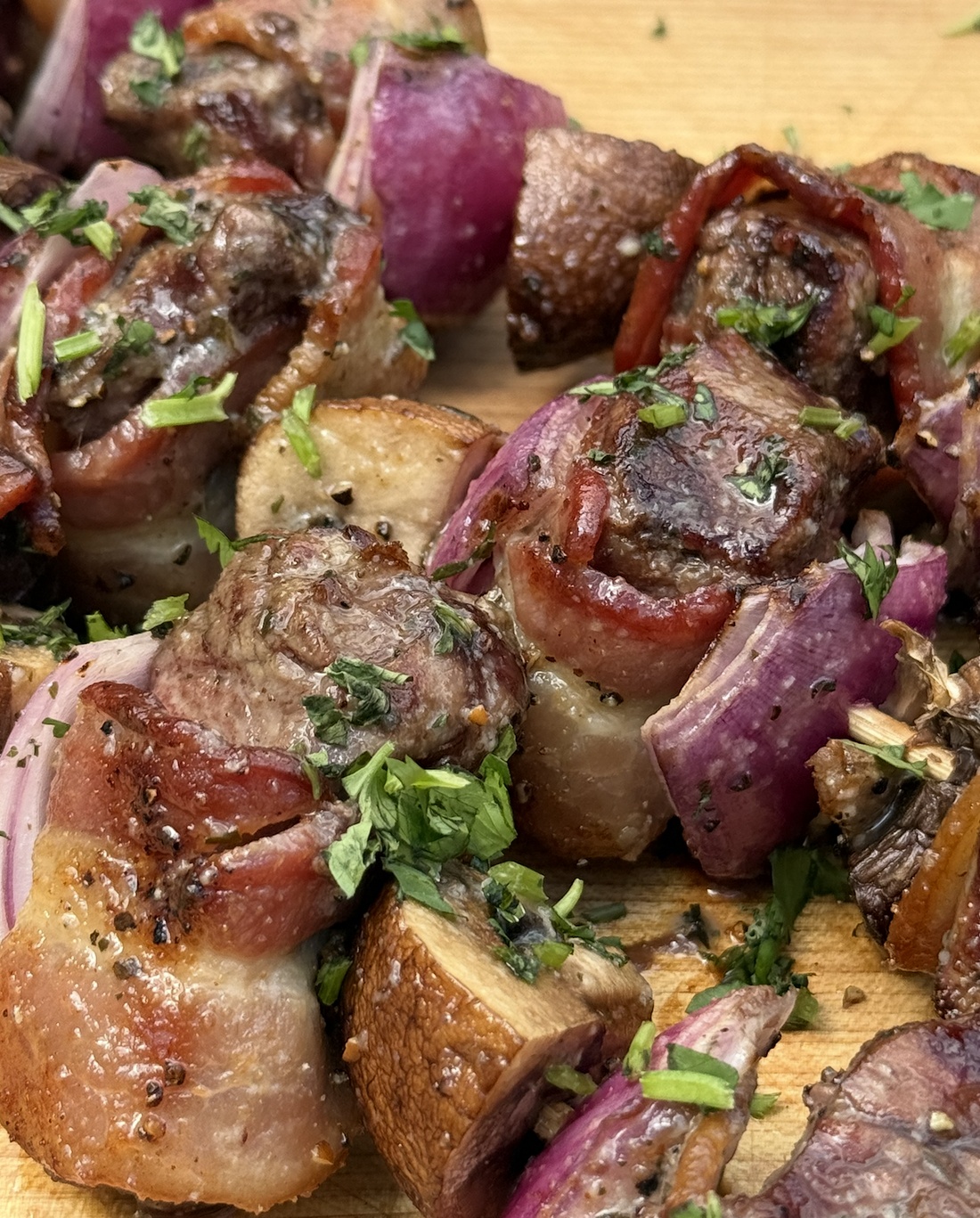 Bacon Wrapped Filet Skewers: Steakhouse Bites Off the Grill 